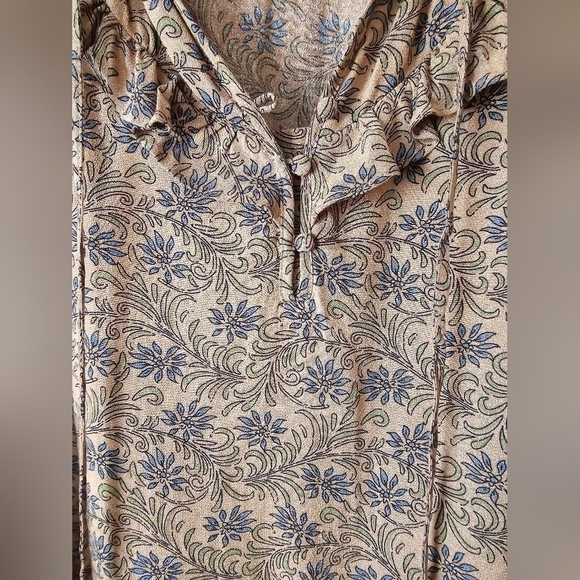 A Love A Brown Floral Ruffle Blouse Long Sleeve V Neck XS Boho - Picture 4 of 5